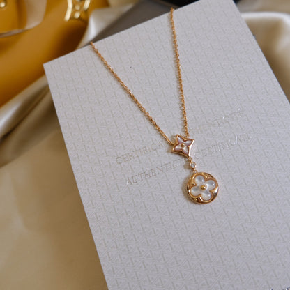 [Aurora]STAR AND SUN WHITE MOP 2 MOTIF PINK GOLD NECKLACE