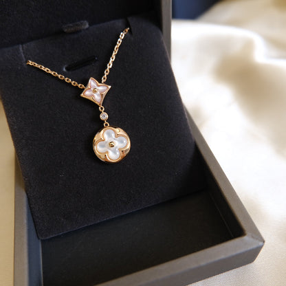 [Aurora]STAR AND SUN WHITE MOP 2 MOTIF PINK GOLD NECKLACE