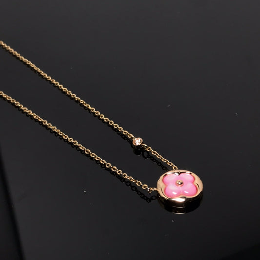 [Aurora]COLOR BLOSSOM PINK MOP SUN GOLD NECKLACE