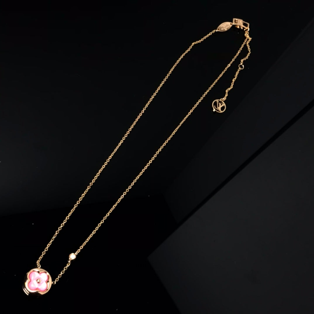 [Aurora]COLOR BLOSSOM PINK MOP SUN GOLD NECKLACE