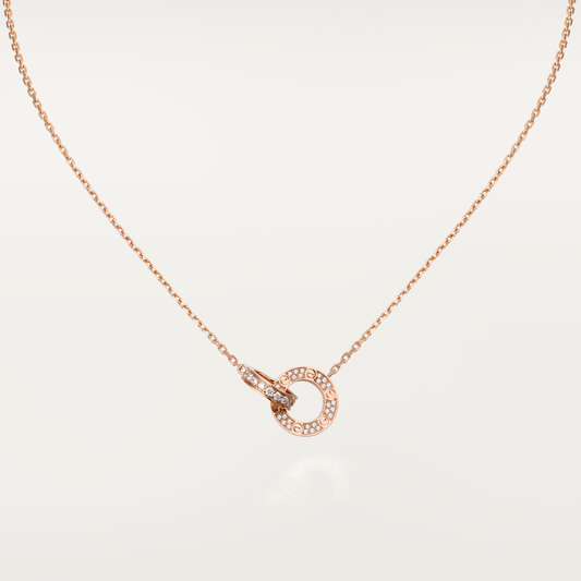 [Aurora]LOVE 7.6MM NECKLACE ROSE GOLD AND SILVER  FULL DIAMOND