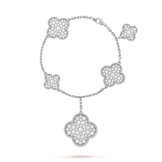 [Aurora]CLOVER 6 MOTIFS SILVER DIAMOND BRACELET