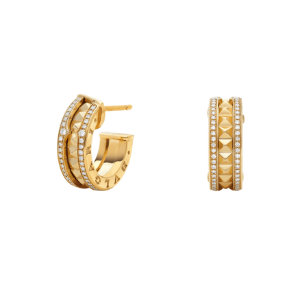 [AURORA]ZERO 1 ROCK GOLD EARRINGS WITH STUDDED SPIRAL AND PAVED DIAMONDS