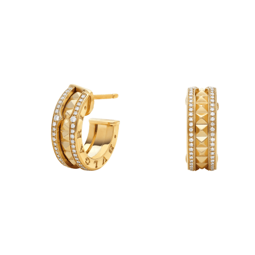 [AURORA]ZERO 1 ROCK GOLD EARRINGS WITH STUDDED SPIRAL AND PAVED DIAMONDS