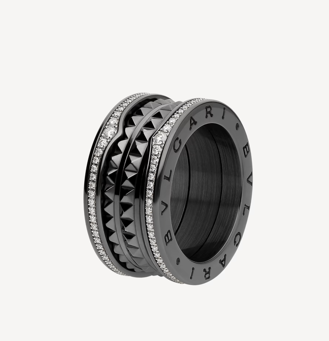 [AURORA]ZERO 1 ROCK 4バンド ブラックセラミック スタッズスパイラル＆パヴェダイヤモンドリング