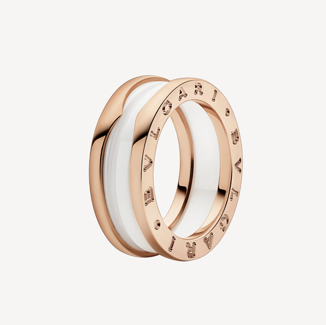[AURORA]ZERO 1 RING AUS ROSA GOLD MIT ZWEI BÄNDERN UND WEISSER KERAMIKSPIRALE