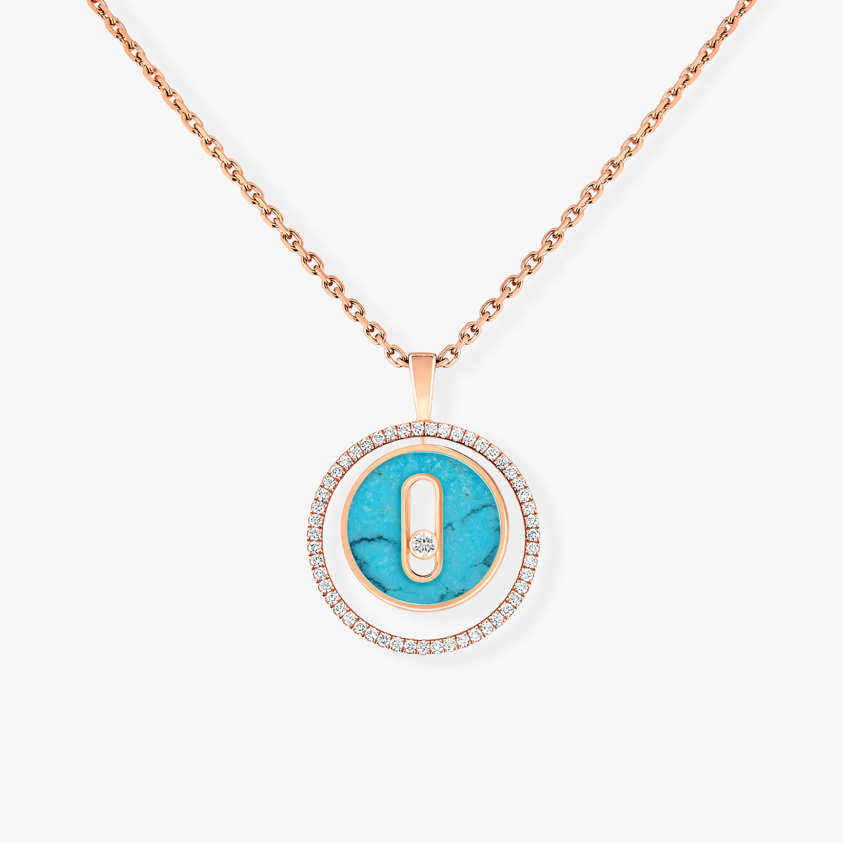 [AURORA]LUCKY MOVE 1 DIAMOND TURQUOISE PINK GOLD DIAMOND NECKLACE