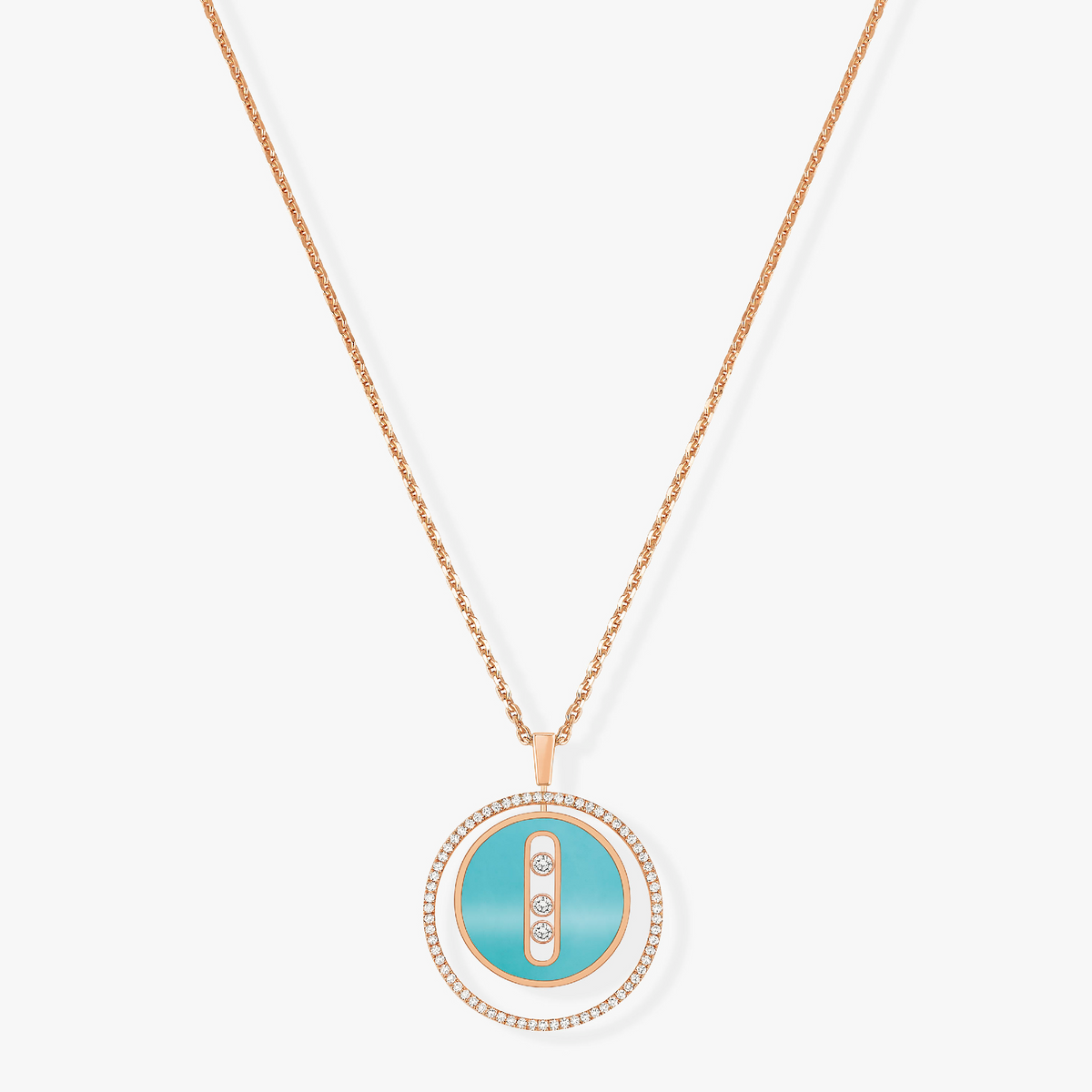 [AURORA]LUCKY MOVE 3 DIAMONDS TURQUOISE PINK GOLD DIAMOND NECKLACE