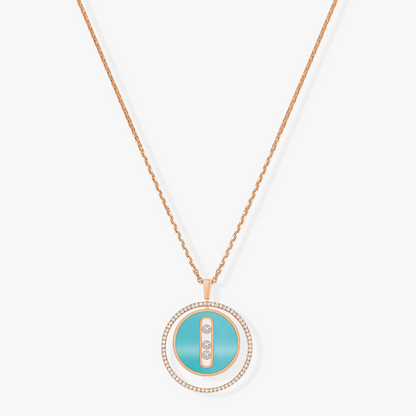 [AURORA]LUCKY MOVE 3 DIAMONDS TURQUOISE PINK GOLD DIAMOND NECKLACE