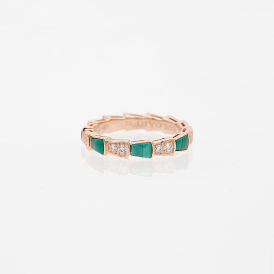 [AURORA]SERPENTI-RING ROSA GOLD MIT MALACHIT-DIAMANT 3 MM