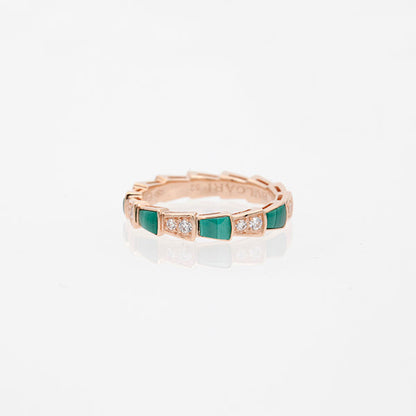 [Aurora]SERPENTI RING PINK GOLD MALACHITE DIAMOND 3MM