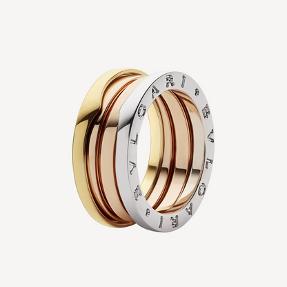 [AURORA]ZERO 1 DREI-BAND-RING IN ROSA, WEISS UND GELB