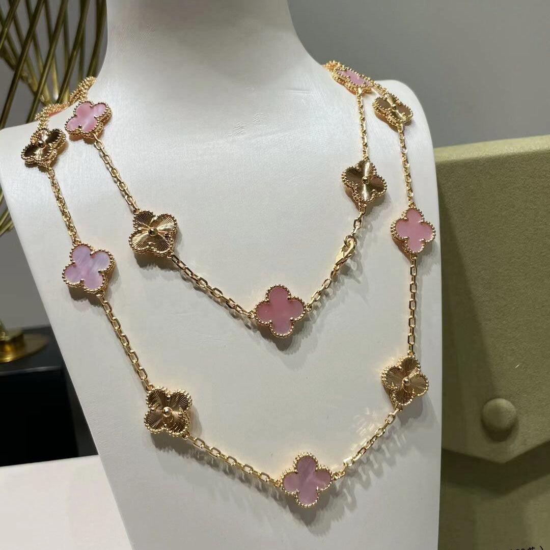 [AURORA]CLOVER 20 MOTIFS LASER PINK MOP NECKLACE