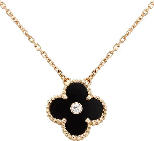 [Aurora]CLOVER 15MM DIAMOND ONYX NECKLACE
