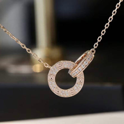 [Aurora]LOVE 7.6MM NECKLACE ROSE GOLD AND SILVER  FULL DIAMOND