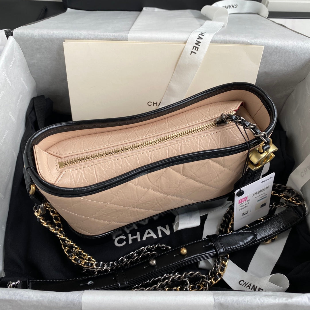 CC GABRIELLE MINI 20 HOBO BAG IN ALMOND BEIGE MIX BLACK CALFSKIN