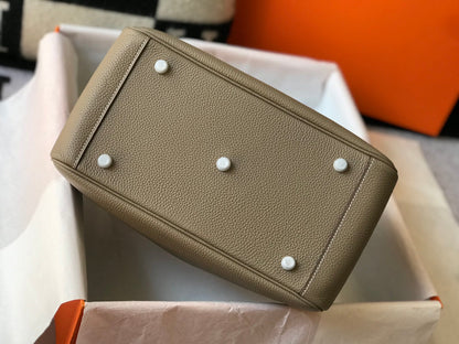 HM LINDY 30 BAG IN PEANUT BROWN CALFSKIN SILVER HARDWARE