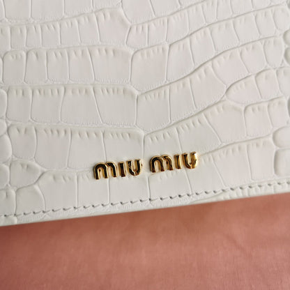 LADY 20 HANDBAG IN CROCODILE PATTERN WHITE CALFSKIN