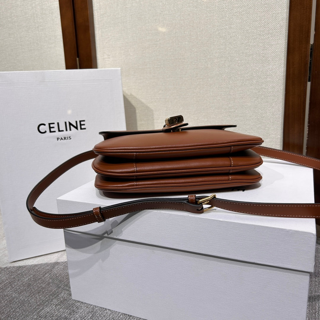 TABOU FLAP BAG 22 IN BRONZE BROWN SMOOTH CALFSKIN GOLD LOCK