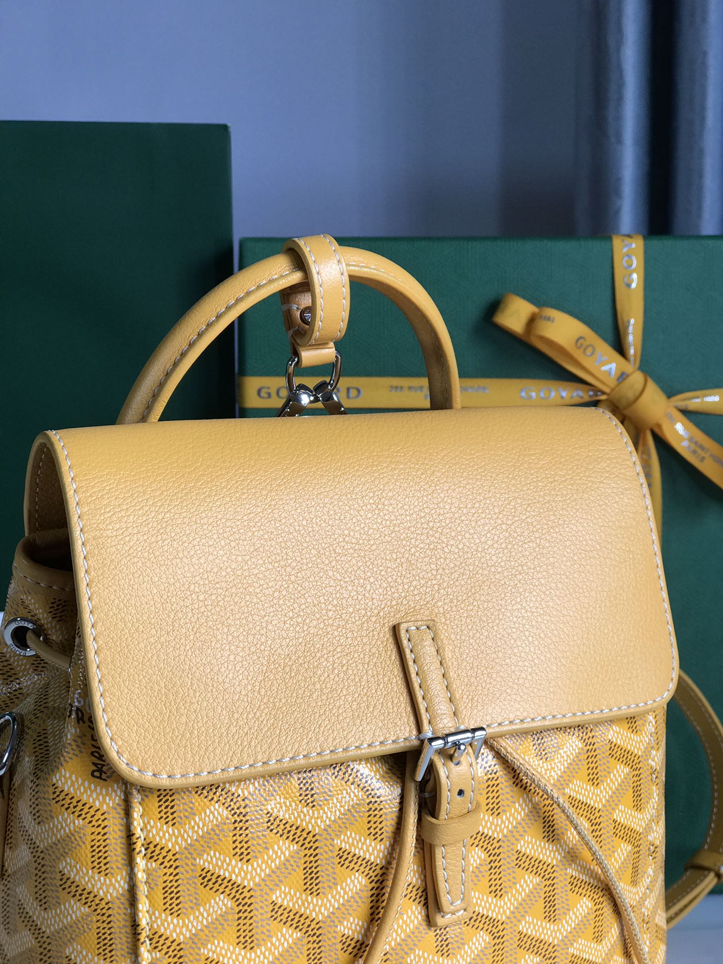 ALPIN MINI BACKPACK 21 IN YELLOW LAMBSKIN AND GOYARDINE CANVAS