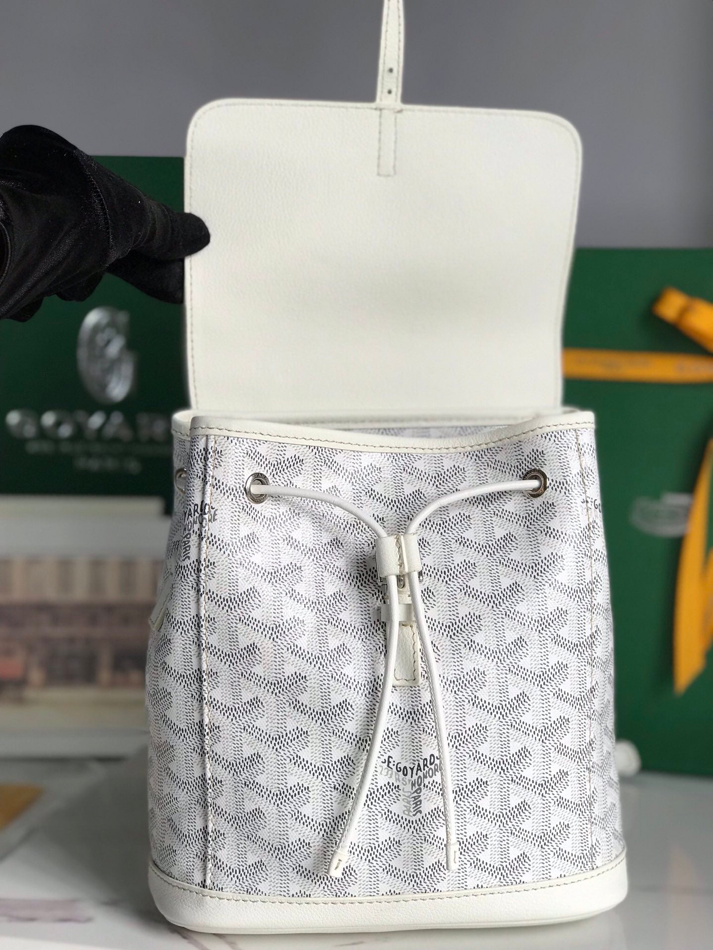 ALPIN MINI BACKPACK 21 IN WHITE LAMBSKIN AND GOYARDINE CANVAS