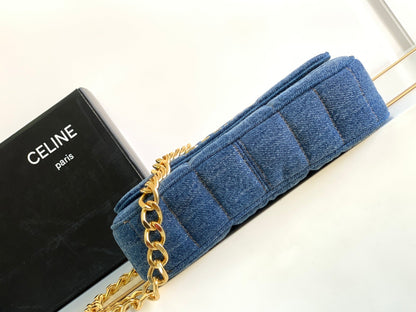 DENIM LEATHER 24 CHAIN SHOUDER BAG