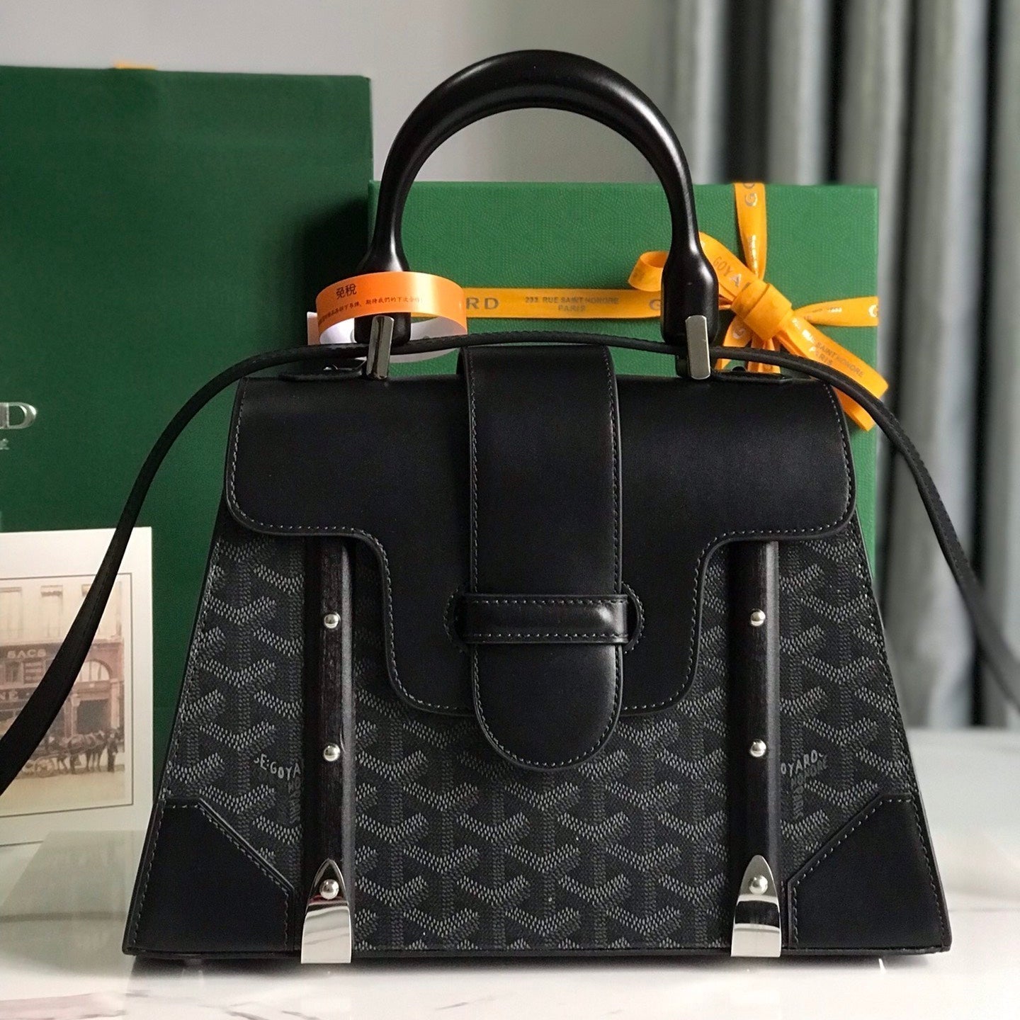 SAÏGON PM BAG 28 IN BLACK GOYARDINE CANVAS AND CALFSKIN