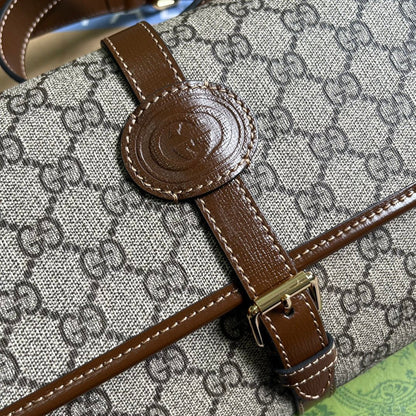 MESSENGER BAG 25 IN BEIGE CANVAS ANG BROWN CALFSKIN