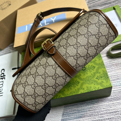 MESSENGER BAG 25 IN BEIGE CANVAS ANG BROWN CALFSKIN