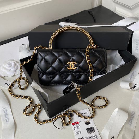 CC MINI 17 BAG IN BLACK CALFSKIN GOLD HARDWARE