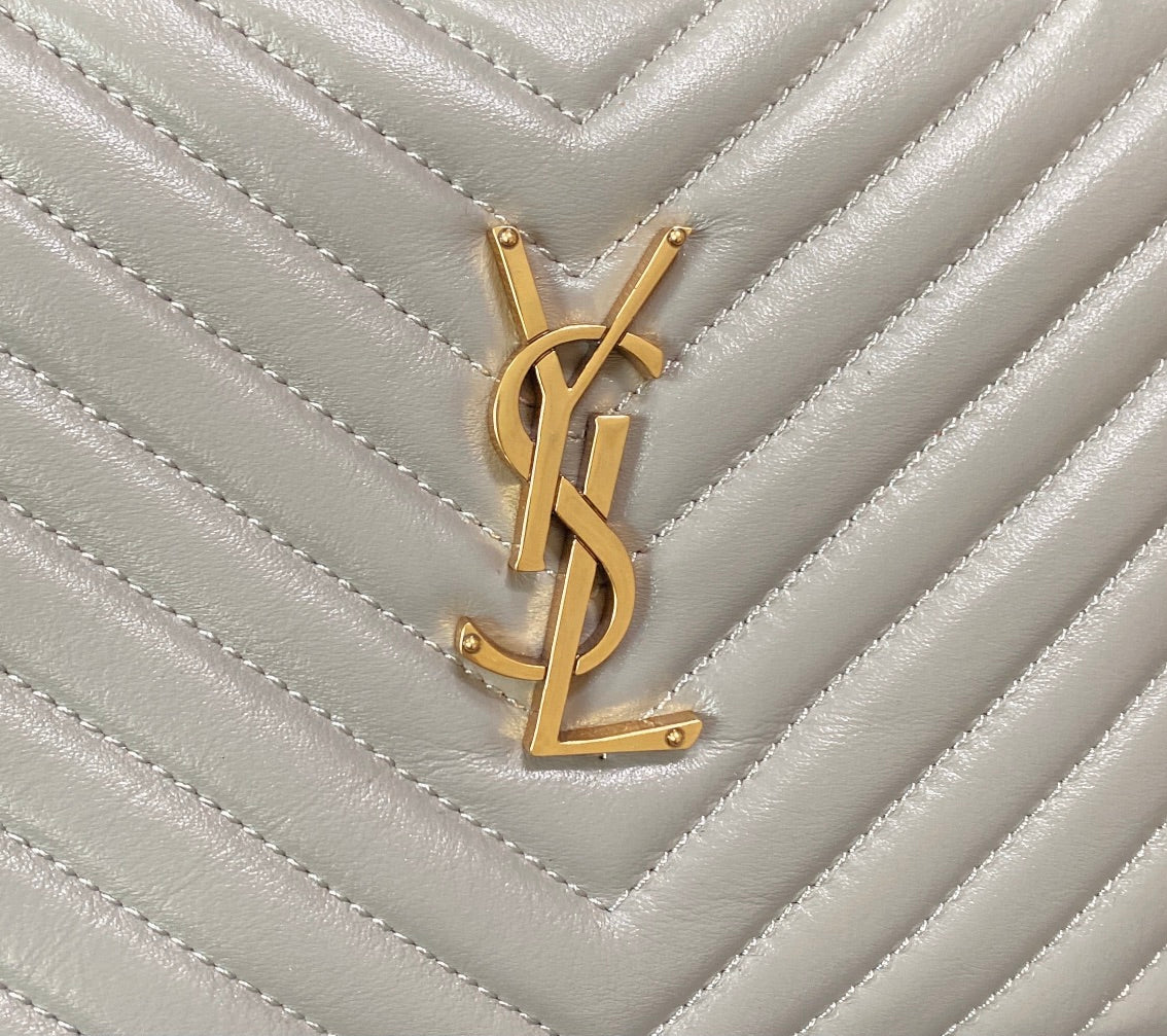 LOU CAMERA BAG 23 IN LIGHT GRAY CALFSKIN GOLD LOGO