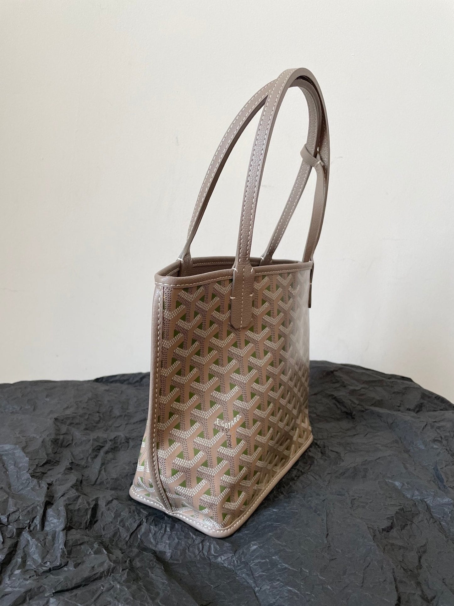 ANJOU MINI BAG 20 IN GREY MIX GREEN GOYARDINE CANVAS AND CALFSKIN