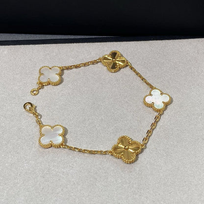 [Aurora]CLOVER 5 MOTIF WHITE MOP LASER BRACELET