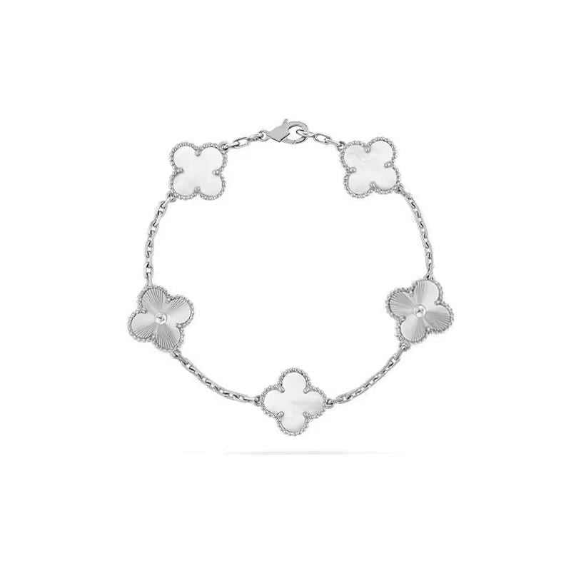 [Aurora]CLOVER 5 MOTIF WHITE MOP LASER BRACELET