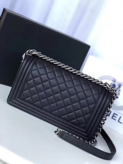 Leboy Black Vintage Silver Buckle Medium Bag