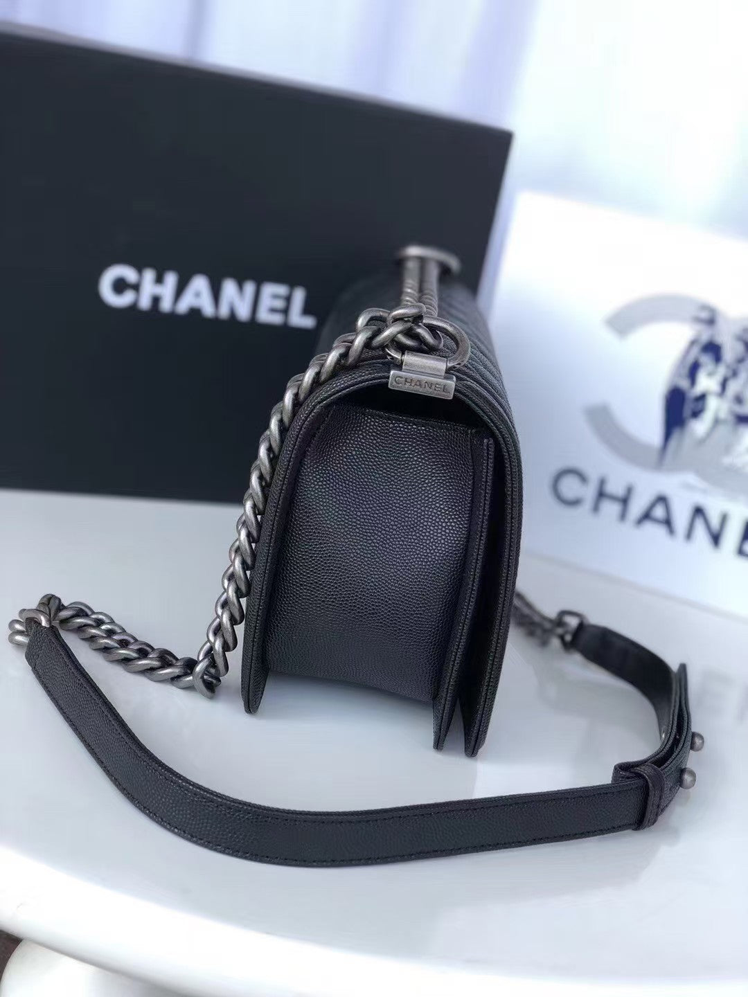 Leboy Black Vintage Silver Buckle Medium Bag