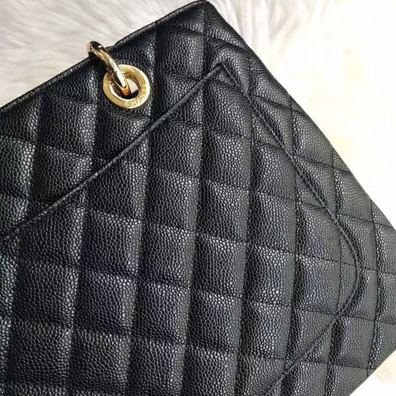 GST BLACK SPHERICAL LEATHER SHOPPING BAG WITH GOLD HARDWARE