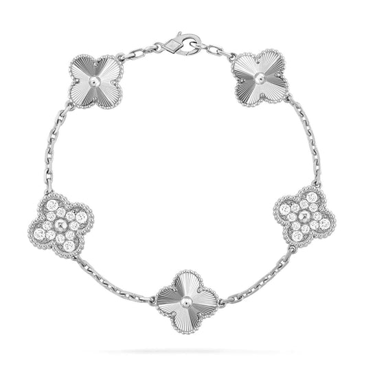 [AURORA]CLOVER 5 MOTIF SILVER DIAMOND BRACELET