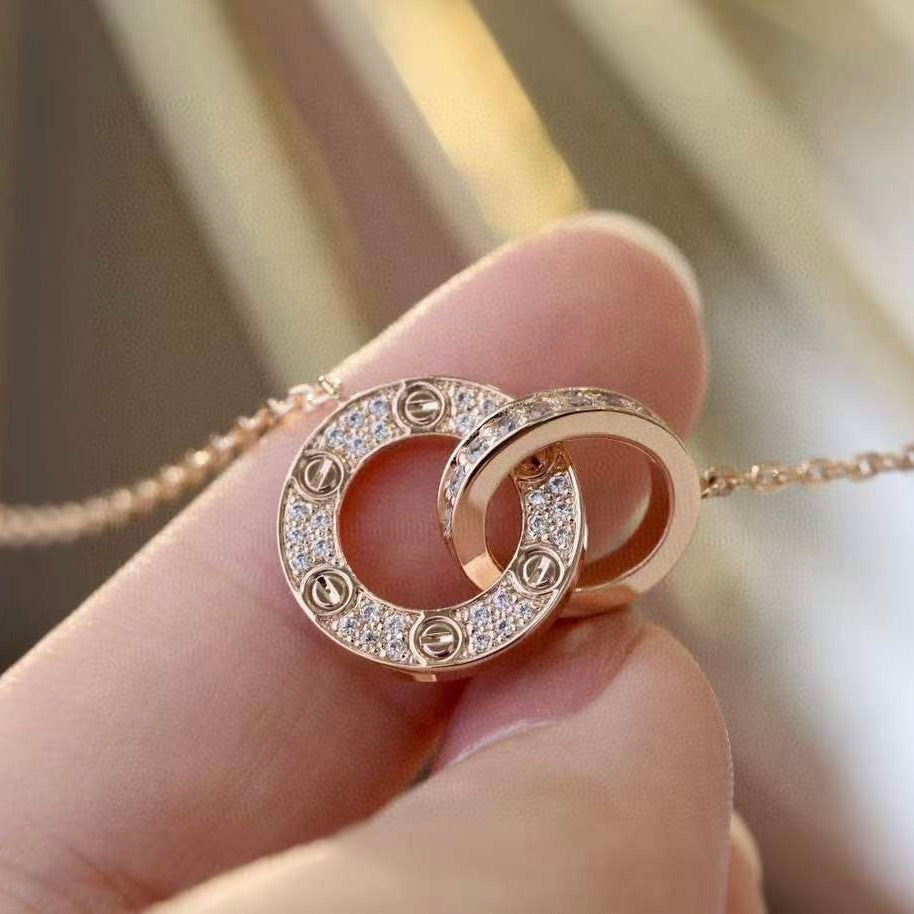 [Aurora]LOVE 7.6MM NECKLACE ROSE GOLD AND SILVER  FULL DIAMOND
