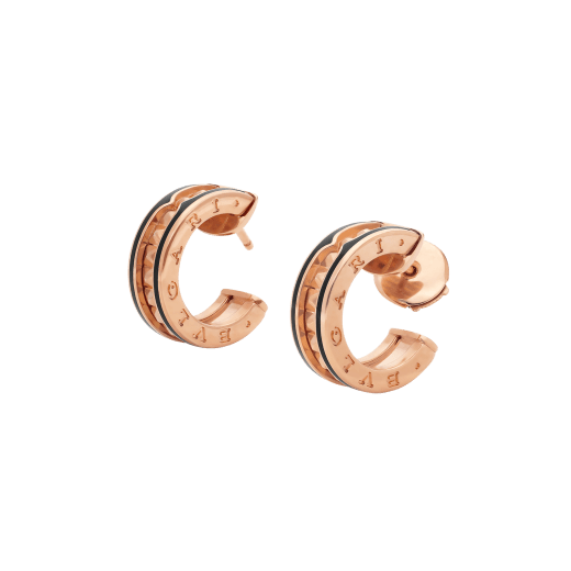 [AURORA]ZERO 1 ROCK PINK GOLD EARRINGS WITH STUDDED SPIRAL AND BLACK CERAMIC