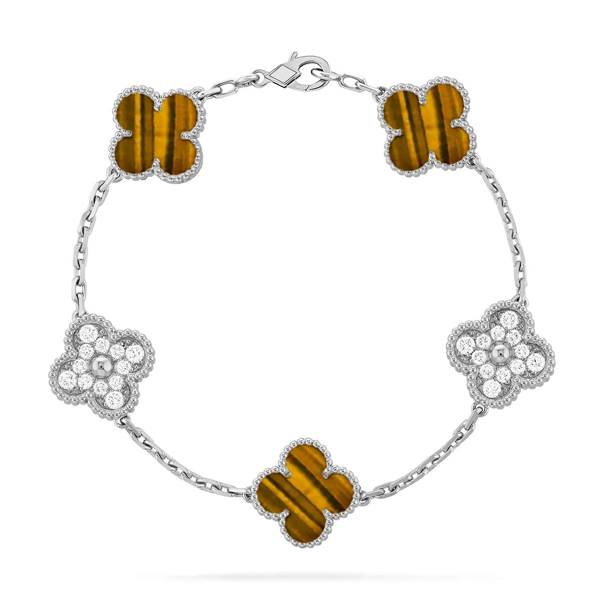 [AURORA]CLOVER 5 MOTIFS TIGER EYE BRACELET COLLECTION
