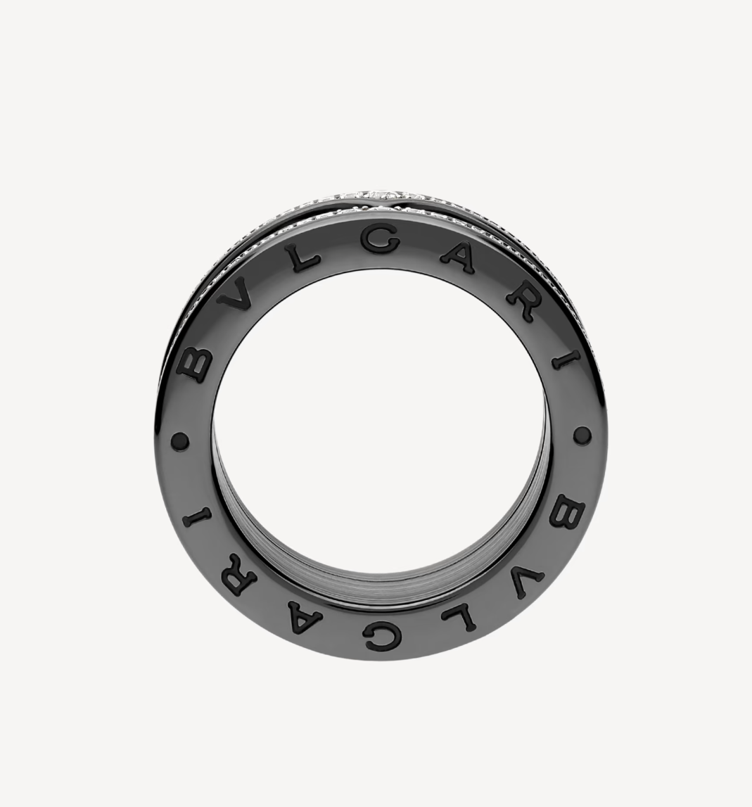 [AURORA]ZERO 1 ROCK 4バンド ブラックセラミック スタッズスパイラル＆パヴェダイヤモンドリング