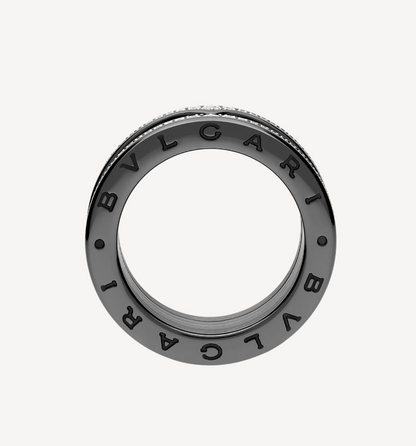 [AURORA]ZERO 1 ROCK 4バンド ブラックセラミック スタッズスパイラル＆パヴェダイヤモンドリング