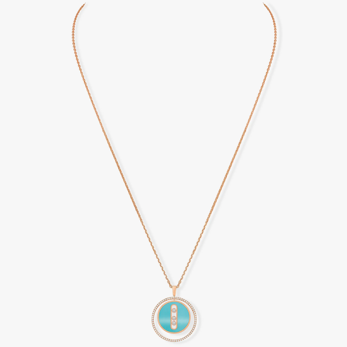 [AURORA]LUCKY MOVE 3 DIAMONDS TURQUOISE PINK GOLD DIAMOND NECKLACE