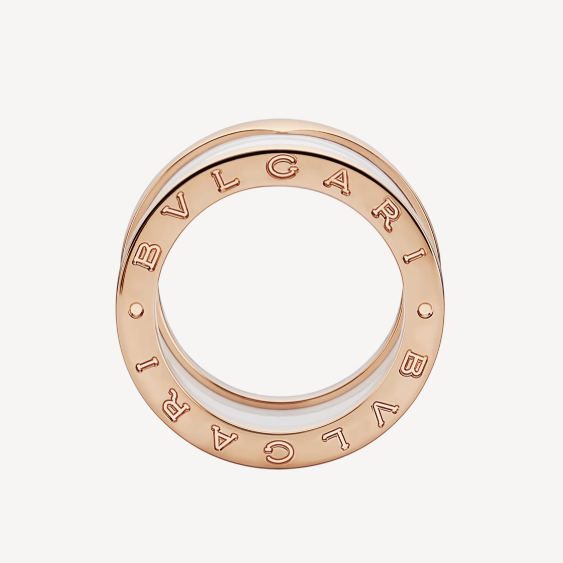 [AURORA]ZERO 1 RING AUS ROTGOLD MIT VIER BANDSCHLEIFEN UND WEISSER KERAMIKSPIRALE