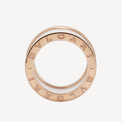 [AURORA]ZERO 1 RING AUS ROTGOLD MIT VIER BANDSCHLEIFEN UND WEISSER KERAMIKSPIRALE