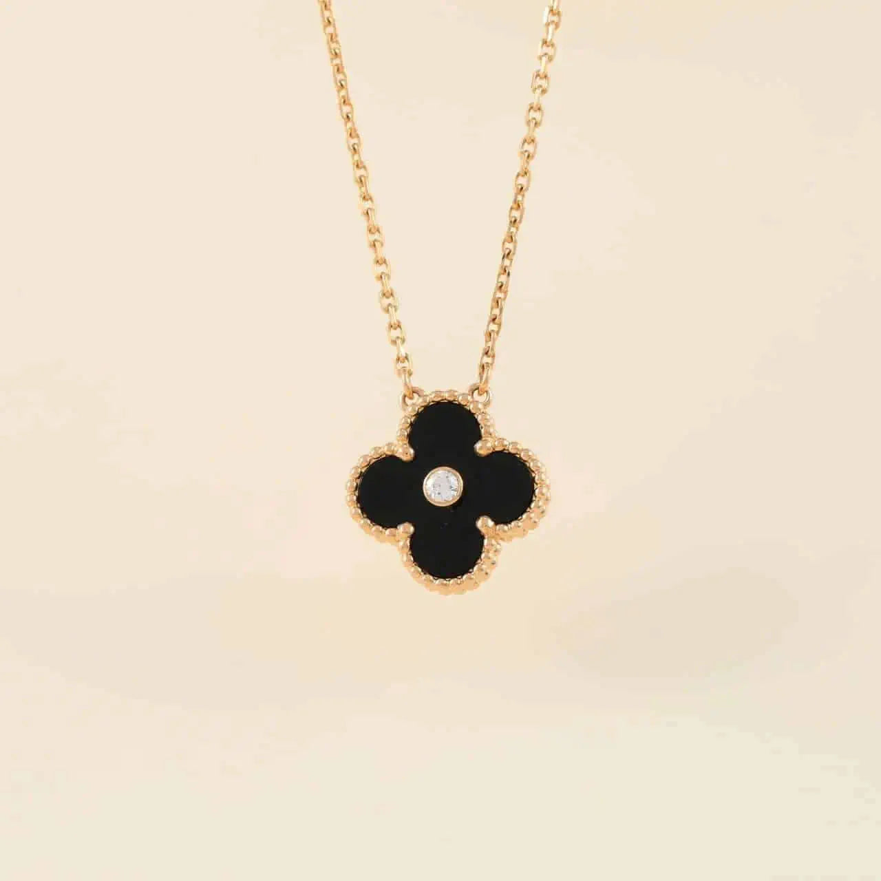 [Aurora]CLOVER 15MM DIAMOND ONYX NECKLACE