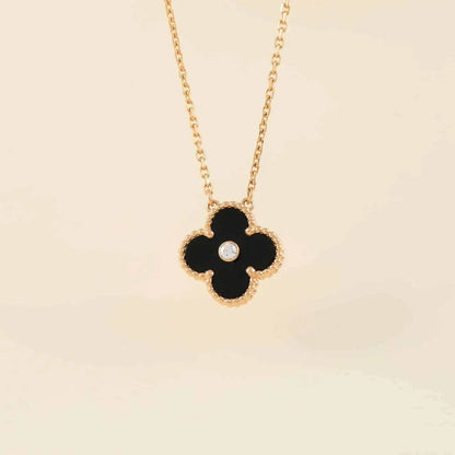 [Aurora]CLOVER 15MM DIAMOND ONYX NECKLACE