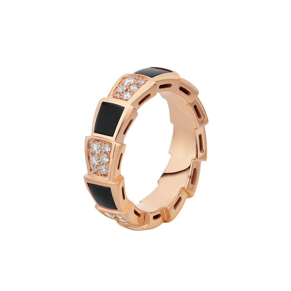 [AURORA]SERPENTI RING ROTGOLD SCHWARZER MOP DIAMANT GEPAART 4MM