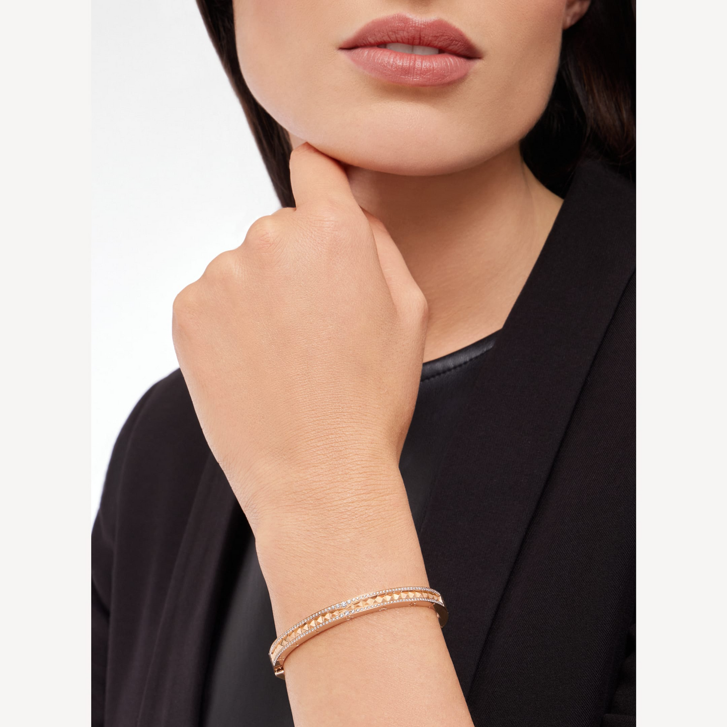 [Aurora]ZERO 1 SPIRAL AND PAVED DIAMOND PINK GOLD BRACELET